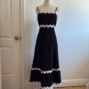 Black and White Tiered Maxi Dress with Spaghetti Straps.
